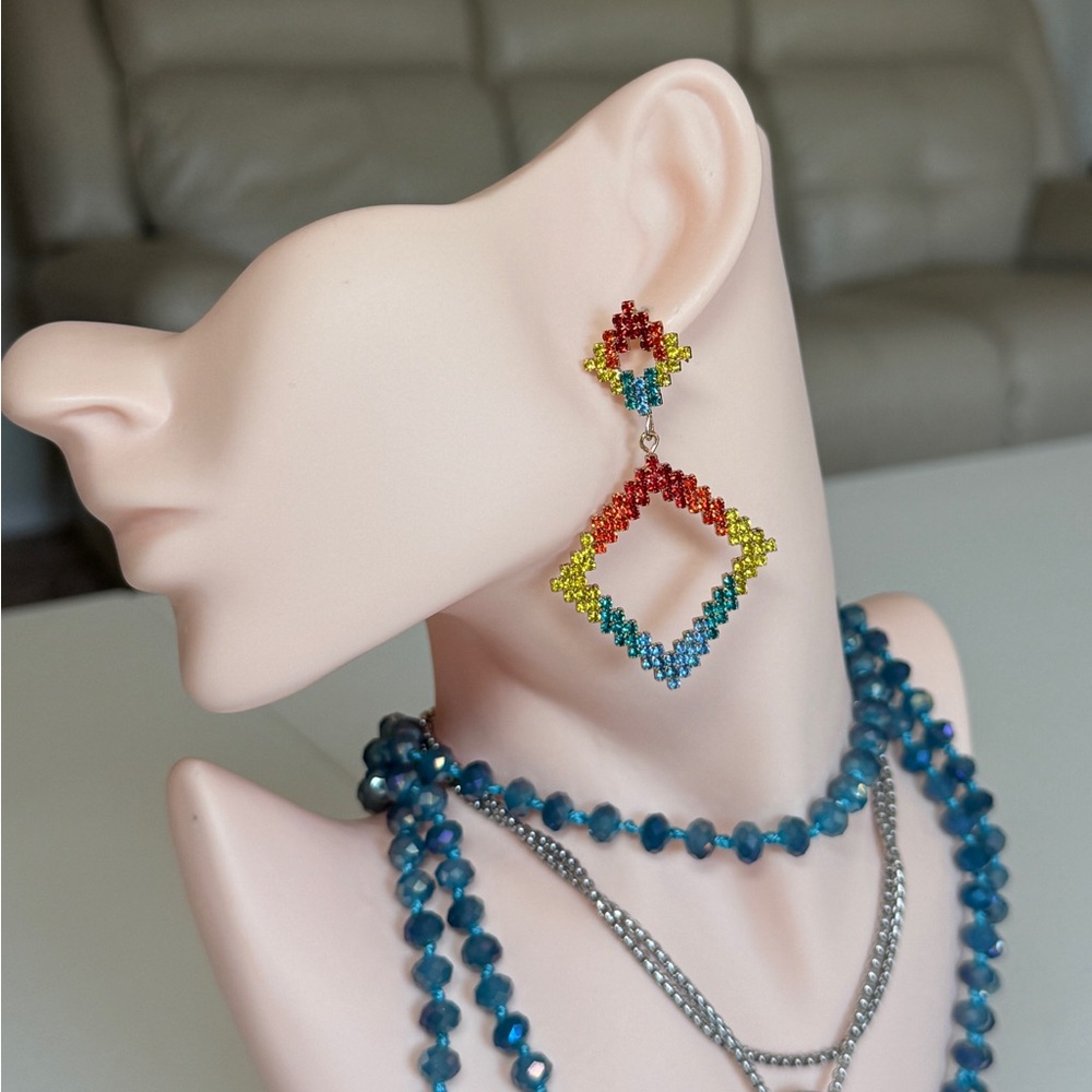 Multicolor Crystals Drop Earrings